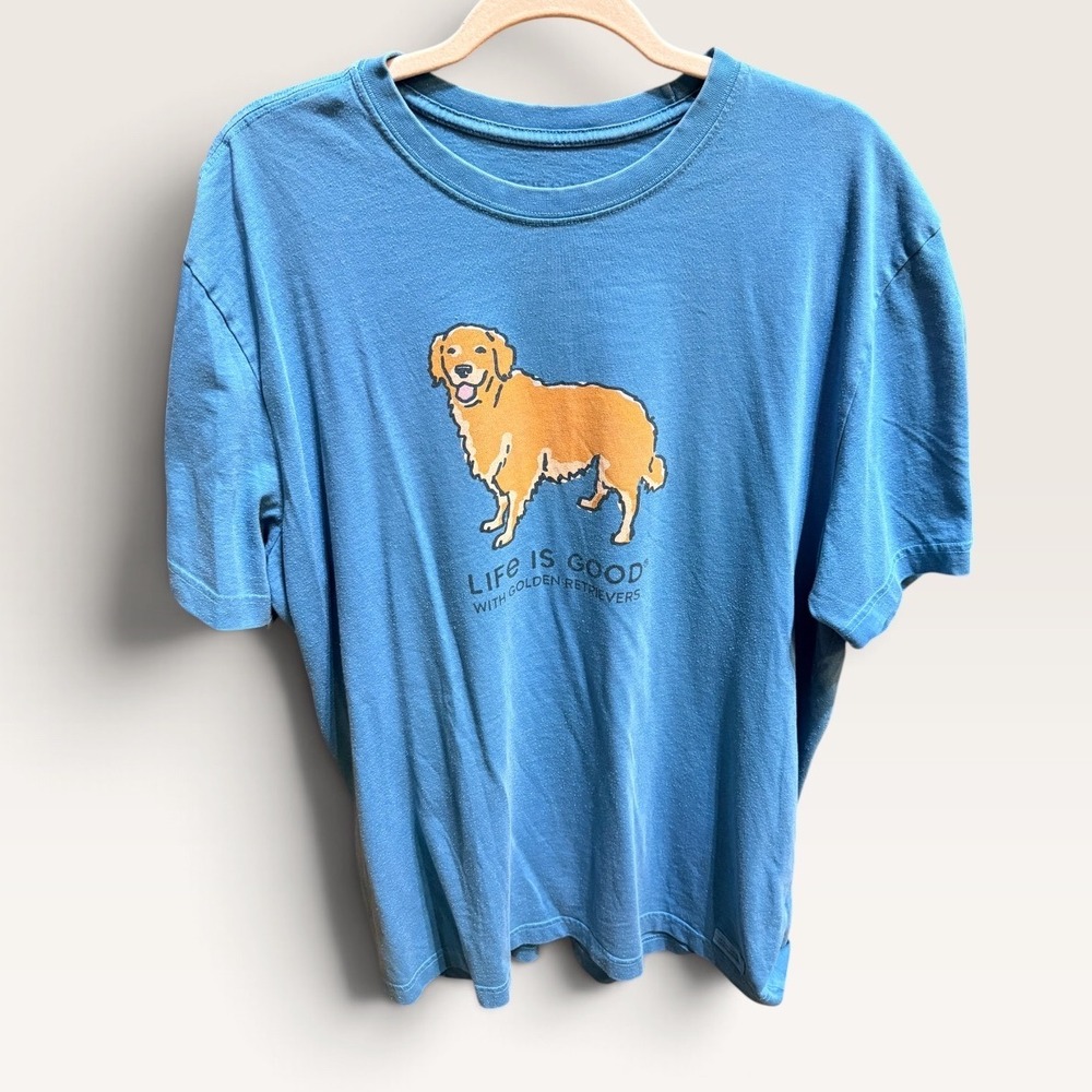 Life is Good Mens XL Blue Golden Retriever Graphic Crusher T-Shirt Short Sleeve
